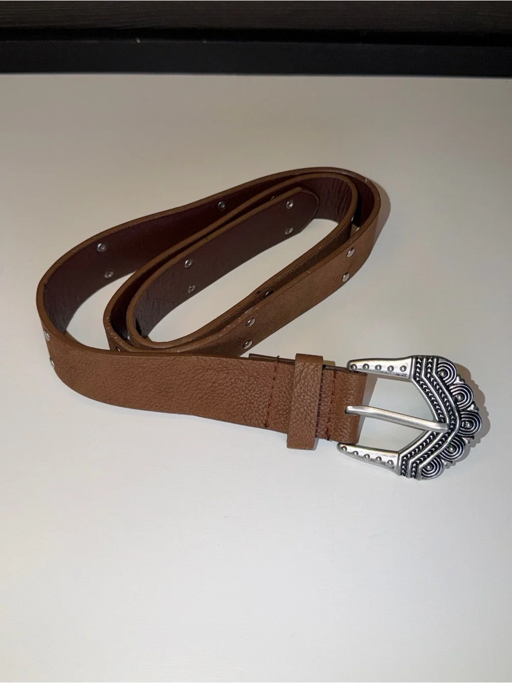 Source Unknown Brown Women’s Belt with Silver Decorative Buckle